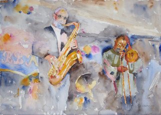 Roderick Brown; Sax Out Front, 2010, Original Watercolor, 12 x 16 inches. Artwork description: 241 A sax player on stage. Musicians always capture my attention and I love to paint them....