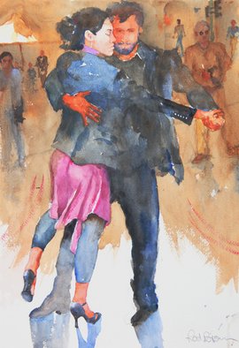 Roderick Brown; Street Tango In Buenos Aires, 2011, Original Watercolor, 12 x 14 inches. Artwork description: 241  stepping to the rhythm of latin music in the streets of Buenos Aires is a magical experience              ...