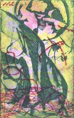 Rosalyn M. Gaier; Evolving, 2010, Original Printmaking Etching, 5 x 8 inches. Artwork description: 241  This colored etching was created from 3 zinc plates and one collagaph plate. It was inked by the artist and handpulled on an etching press....