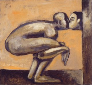 Alberto Ruggieri; Kiss, 1999, Original Painting Acrylic, 60 x 55 cm. Artwork description: 241 square, psiche, material, kiss, couple, surreal, brown, lovers , love...