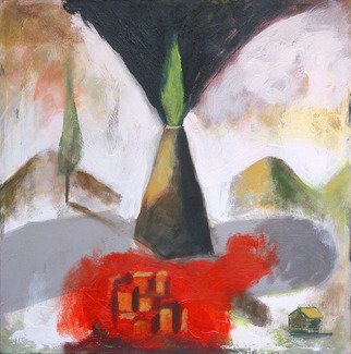 Alberto Ruggieri; Landscape 5, 2007, Original Painting Acrylic, 40 x 40 cm. Artwork description: 241   square, psiche, material,  volcano, moountain, village, house ...
