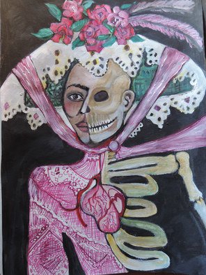 Ruth Olivar Millan; Catrina, 2014, Original Painting Acrylic, 18 x 24 inches. Artwork description: 241        Images of women, children and life and death issues. Human Bonds with each other and earth. Brillant acrylic color in an international perspective in the style of the great Mexican muralists, German expressionist, Gaughin, Frida, sll original paintings by Ruth Olivar Millan        ...