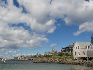 Ruth Zachary; Monhegan Sky, 2012, Original Photography Color, 10 x 8 inches. Artwork description: 241 Clouds upon clouds! Over blue sky and harbor. Iconic Monhegan: Island Inn, The Influence, Fish House. Monhegan Island, Maine.  Larger size available, 11 x 14, $98.  ...