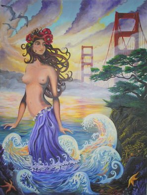 Sabrina Michaels; San Francisco Moment, 2007, Original Painting Oil, 30 x 40 inches. Artwork description: 241  This painting is a blissful merging of styles. Its composition consists of art nouveau, fantasy, psychedelic and asian art styles. ...