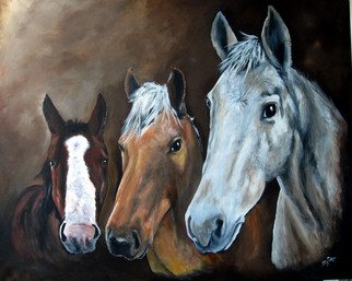 Sandee Armstrong-Smith; The Three Musketeers, 2011, Original Painting Acrylic, 24 x 18 inches. Artwork description: 241  Three Horses Looking Over the Fence.   ...