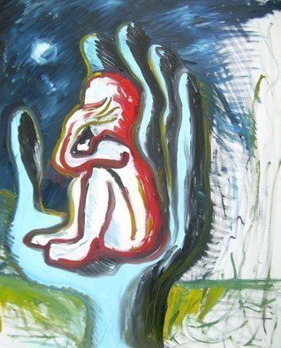 Sandro Bisonni; Shadow Moon, 2010, Original Painting Oil, 80 x 100 cm. Artwork description: 241 Un desiderio sul palmo della mano, ascoltare la voce del silenzio The Sound of Silence...