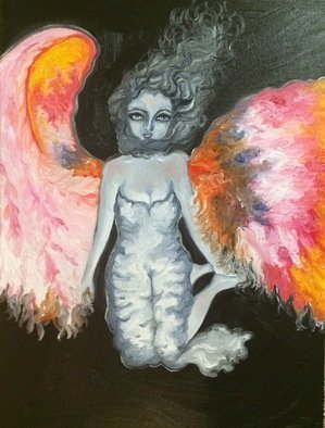Sangeetha Bansal, 'Angel Of Hope And Love', 2014, original Painting Oil, 12 x 16  x 1 inches. Artwork description: 3099   Oil painting of an angel flying. The angel has bright colorful wings and represents hope and love and joy. The art is painted in color and black/ white hues giving it a very striking finish. ...
