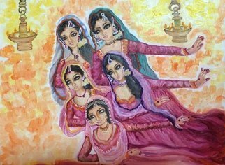 Sangeetha Bansal, 'Dancing Girls', 2015, original Painting Oil, 16 x 12  x 1 inches. Artwork description: 2703  Oil painting of five women dancing. ...