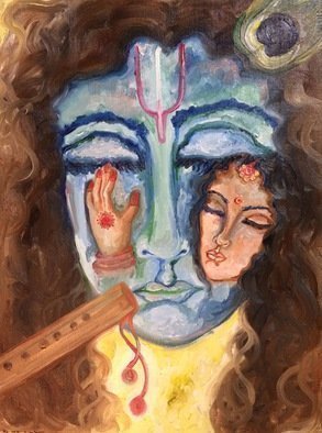 Sangeetha Bansal, 'Eternal Devotion', 2014, original Painting Oil, 12 x 16  x 1 inches. Artwork description: 3099  Oil painting of Radha and Krishna lost in love. The art depicts eternal devotion. ...