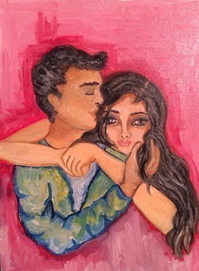 Sangeetha Bansal, 'Hug Me', 2015, original Painting Oil, 12 x 16  x 1 inches. Artwork description: 2703  Oil painting of a couple hugging. This art represents love and romance. ...