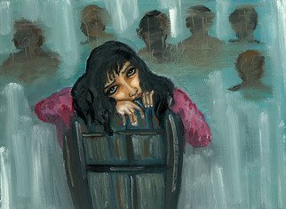 Sangeetha Bansal, 'Lonely', 2015, original Painting Oil, 12 x 16  x 1 inches. Artwork description: 2703  Oil painting of a girl that is sad and alone. She is upset and lonely. ...