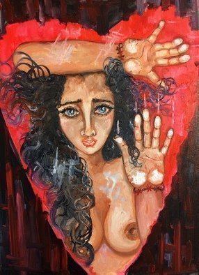 Sangeetha Bansal, 'Trapped In Your Heart', 2016, original Painting Oil, 12 x 16  x 1 inches. Artwork description: 1911  Oil painting of a woman trapped in someones heart. She is emotionally bound in an abusive relationship which she cannot get out of. She feels helpless as she is in love with the person and cant leave. ...