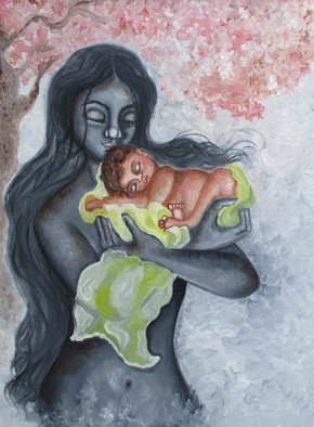Sangeetha Bansal; Embrace, 2018, Original Painting Oil, 12 x 16 inches. Artwork description: 241 Original oil painting of a mother embracing her child. There is love and tenderness in her gesture. The baby is sleeping peacefully in her mothers arms. This art is a tribute to mothers all over the world. It is my way of thanking them for their selfless, ...