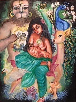 Sangeetha Bansal; Heart Chakra Goddess, 2019, Original Painting Oil, 12 x 16 inches. Artwork description: 241 Original oil painting of the heart chakra goddess.  Heart chakra or the aEUR~AnAhataaEURtm chakra is the fourth chakra.  Unconditional love is primarily associated with it.  The gentle doe is the animal associated with the chakra and green is the primary color of the chakra.  In my ...