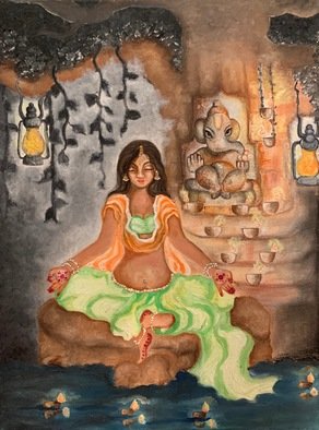 Sangeetha Bansal; Meditating With Ganesha, 2019, Original Painting Oil, 12 x 16 inches. Artwork description: 241 Ganesha or Ganapati is the most well known Hindu deity. Ganesha is widely revered as the remover of obstacles. As the god of beginnings, he is honoured at the start of rites and ceremonies and worshipped before beginning any task.Ganesha has the head of an elephant ...