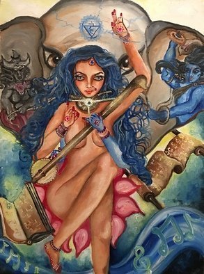 Sangeetha Bansal; Throat Chakra Goddess, 2019, Original Painting Oil, 12 x 16 inches. Artwork description: 241 The aEUR~Throat chakraaEURtm , is also known as the aEUR~VishuddhaaEURtm chakra.  It is the fifth chakra, located at the center of the neck at the level of the throat, it is the passage of the energy between the lower parts of the body and the head.  The function ...