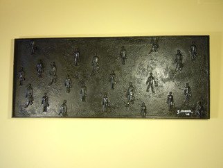 Scott Mohr; Biz Guys In Black, 2004, Original Mixed Media, 20 x 60 inches. Artwork description: 241  Mixed media painting done with the salesmen figures my father gave me.    ...