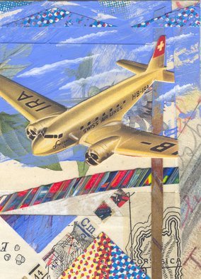 Robert H. Stockton; Off The Radar, 2012, Original Mixed Media, 6.5 x 7.5 inches. Artwork description: 241  This is a small mixed media piece, based on the adventures and hazards of air travel.  The artwork is 2. 5 x 3. 5 in size ( standard ATC size) , and is matted, to a finished size of 6. 5 x 7. 5, with white, pH neutral, museum ...