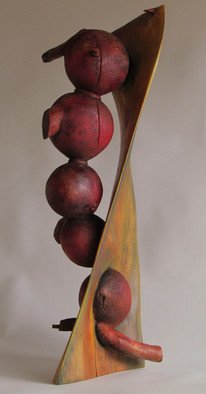 Michael Semsch; The Red Dance, 2008, Original Sculpture Wood, 10 x 33 inches. Artwork description: 241  Abstraction of two forms, one red the other green, dancing, melding, merging, interconnecting in space. Red ants. ...