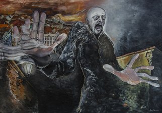 Andrei Sido; Number 24, 2013, Original Painting Oil, 150 x 105 cm. Artwork description: 241   Number 24, the fear, the horror, the city, Prague, a man, dark, night, death, loneliness, longing, inevitable catastrophe  ...