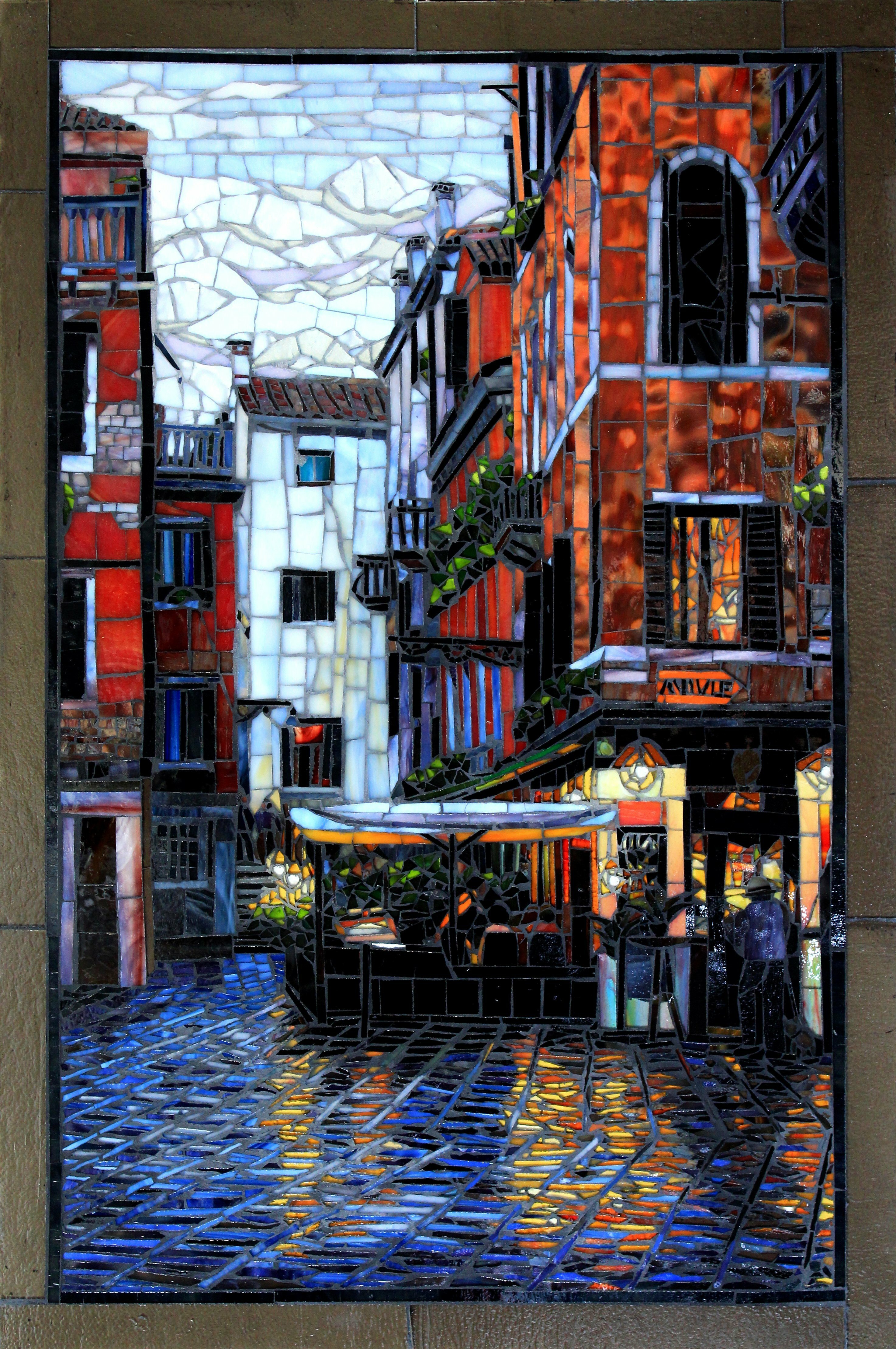 Sandra Bryant; After The Rain, 2019, Original Mosaic, 20 x 30 inches. Artwork description: 241 The reflections on the wet cobblestones on a Venice street after a rain.  Glass mosaic art by Showcase Mosaics...
