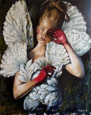 Tatiana Siedlova; Angels Don T Cry By Siedlova, 2016, Original Painting Oil, 80 x 100 cm. Artwork description: 241  blue, white, wings, weeps, angels, feathers, arms, girl...