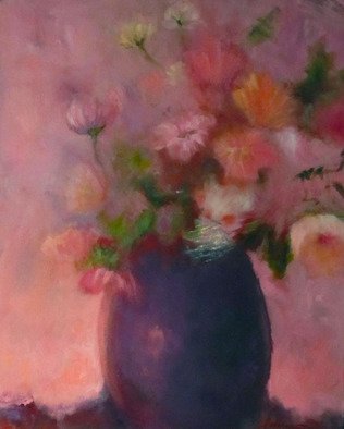 Sue Johnson; In The Pink, 2012, Original Painting Oil, 16 x 16 inches. Artwork description: 241   Feeling pinkish one day.  Had multi colored flowers in a vase. Decidedly short on pink ones so decided to transform them.  Its called artistic license.   ...