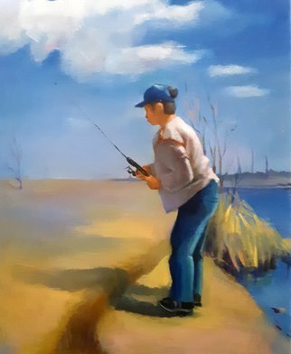 Eun Yun; Fishing, 2019, Original Painting Oil, 12 x 16 inches. Artwork description: 241 One day of memories with my son...
