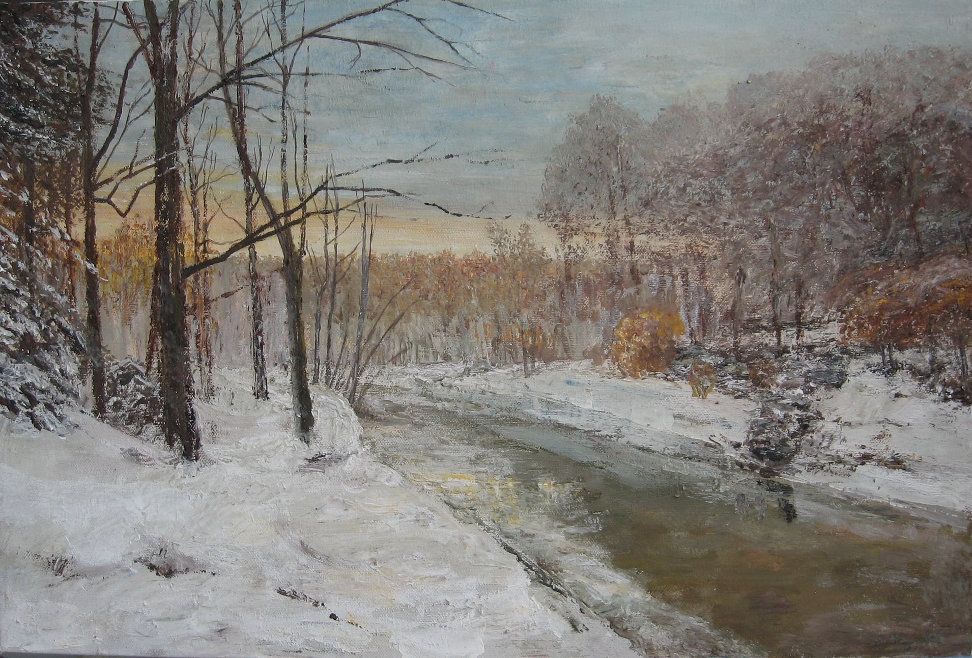 Slobodan Paunovic; Winter Motif With River, 2016, Original Painting Acrylic, 23.6 x 15.7 inches. Artwork description: 241 landscape, paintings, winter, ...