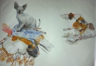 Debbi Chan, 'a world of guinea pigs an...', 2016, original Artistic Book, 32 x 16  x 1 inches. Artwork description: 3099        Thee album leaves are part of a larger 70 0 continuous story painting in a folding album.        ...