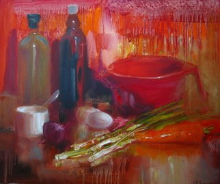 Spasenov Vitaliy; Red Still Life, 2015, Original Painting Oil, 50 x 60 Sm. Artwork description: 241  onion, oil, eggs ...