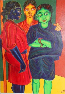 Shribas Adhikary; Three Friend, 2015, Original Painting Acrylic, 14 x 19 inches. Artwork description: 241  this painting realistic figurative form,I created this work this month 2015. medium, cotton cloth pest on mound board and acrylic colour. I did not duplicate the work of an artist. The creation of original art to me.        fantasy pot rate this is my personal creation. I ...