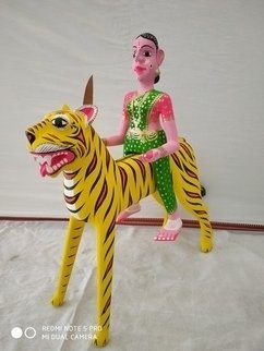 Srikar Dhanoori; Wooden Lady On Tiger, 2019, Original Sculpture Wood, 16 x 15 inches. Artwork description: 241 lady on Tiger was revered by the Indians in their tradition...