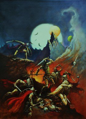 Stephen Briggs; Blades Of War, 2015, Original Painting Oil, 18 x 24 inches. Artwork description: 241  Oil on canvas. Cover illustration for MB Mooneys Eres Chronicles book series. Sword and sorcery in the old school style. ...