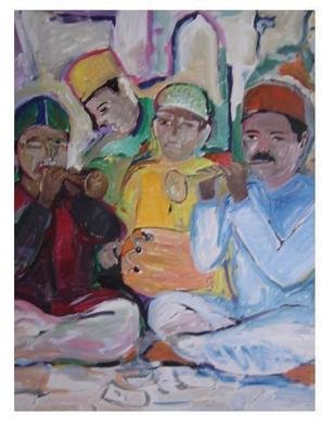 Ajmal Maharaj; Shahnai, 2008, Original Painting Acrylic, 2.6 x 3 feet. Artwork description: 241  represents the musicians of the shehnai, instrumentak music based on the classical music of India. ...