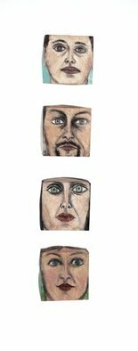 Suzanne Benton; Ireland Portrait Boxes  Front, 2004, Original Sculpture Other, 8 x 44 inches. Artwork description: 241 front views of two mixed media, face box portraits, multilayers, multicultural Locked until the year 2000, never opened, collage ...