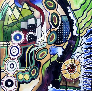Thomas Gullo; La La Land , 2013, Original Painting Oil, 46 x 46 inches. Artwork description: 241 figurative, abstract, color, oil, painting, large, canvas, surreal, abstraction, burlap ...