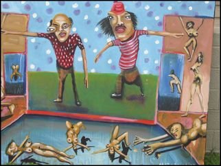 Terry Matarelli; Watch Out For The Trolls, 2007, Original Painting Oil, 40 x 30 inches. Artwork description: 241  middle aged male bonding through advice ...