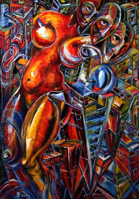 Temo Dumbadze; City Of The Future, 2013, Original Painting Oil, 70 x 100 cm. Artwork description: 241  Sity of the future, oil on cardboard. 70cmx100cm, painted in 2013. bank transfer only.    ...