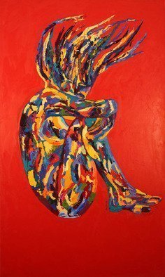 Terri Higgins; How Far I Fell, 2013, Original Painting Oil, 36 x 60 inches. Artwork description: 241     Female figure falling, abstract, red.     ...