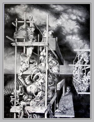 Otto Rapp; Ctulhu Monuments, 1980, Original Drawing Pencil, 24 x 32 inches. Artwork description: 241  Overall size with mat and frame, image size is 18 x 24 inches ...