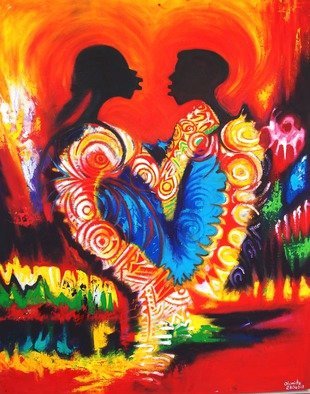 Egunlae Olumide; I Love You, 2013, Original Painting Oil, 90 x 110 cm. Artwork description: 241  this painting is so rich in texture, form, line and color. The color of love are many it depends on how it is viewed and seen by an individual. this painting is suitable for the decoration of homes, offices , hotels etc ...