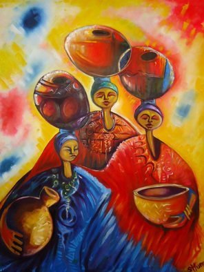 Egunlae Olumide; Busy Women, 2012, Original Painting Oil, 90 x 120 cm. Artwork description: 241  the Gambian women work with joy, enthusiasm and hope.  The dresses and the colors are used to show these. ...