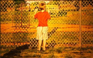 Thomas Akers; Long Shadows, 2007, Original Painting Acrylic, 30 x 24 inches. Artwork description: 241  The artist grandson during a late afternoon walk. The young boy on one side of the school' s fence, the long falling shadows and the wistful stance were suggestive of encounters yet to come in the course of an unwinding future. ...