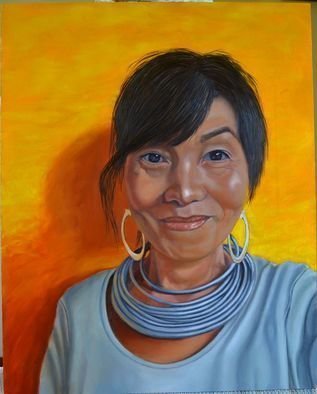 Thu Nguyen; Happiness Comes From Within, 2018, Original Painting Oil, 16 x 20 inches. Artwork description: 241   Madonna  , oil on cradled panel, wired on back ready to hang without frame, 16 x 20 inches, for this painting I m trying for the look of religious icon with stiff posed and bright yellow back ground like a golden halo of the Virgin Mary.  This painting ...