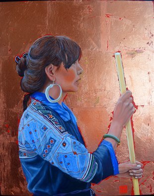 Thu Nguyen; The Black Hmong Princess, 2018, Original Painting Oil, 16 x 20 inches. Artwork description: 241 oil and copper leaf on panel , 16 x 20 inches, framed ready to hang...