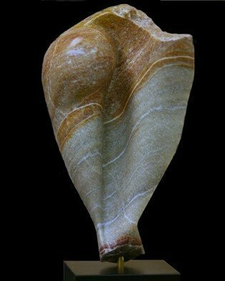 Terry Mollo, 'Sea Birth Front View', 2009, original Sculpture Stone, 6 x 12  x 4 inches. Artwork description: 1911     Alabaster colors green, gold, beige, cranberry and apricot in a conch- like sea form, hinting embryonic organic flow.    ...