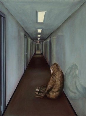 T. Smith; Gorilla Depression, 2004, Original Painting Oil, 36 x 48 inches. Artwork description: 241 This painting is related in color tone and compositional simplicity to 'Soul Mates'. The colors are muted and dull and there are only two major elementsthe gorilla and the interior hallway.  I did a complete acrylic under painting and then painted in thin oil glazes over ...