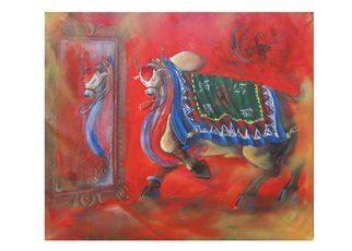Tushar Jadhav; Reflection, 2016, Original Painting Acrylic, 36 x 30 inches. Artwork description: 241  bull ...