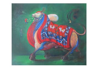 Tushar Jadhav; Rural Life, 2016, Original Painting Acrylic, 36 x 30 inches. Artwork description: 241   bull  ...